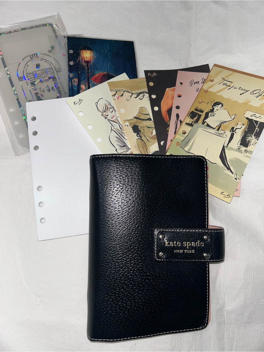kate spade Black Leather Snap planner with everything you see rare